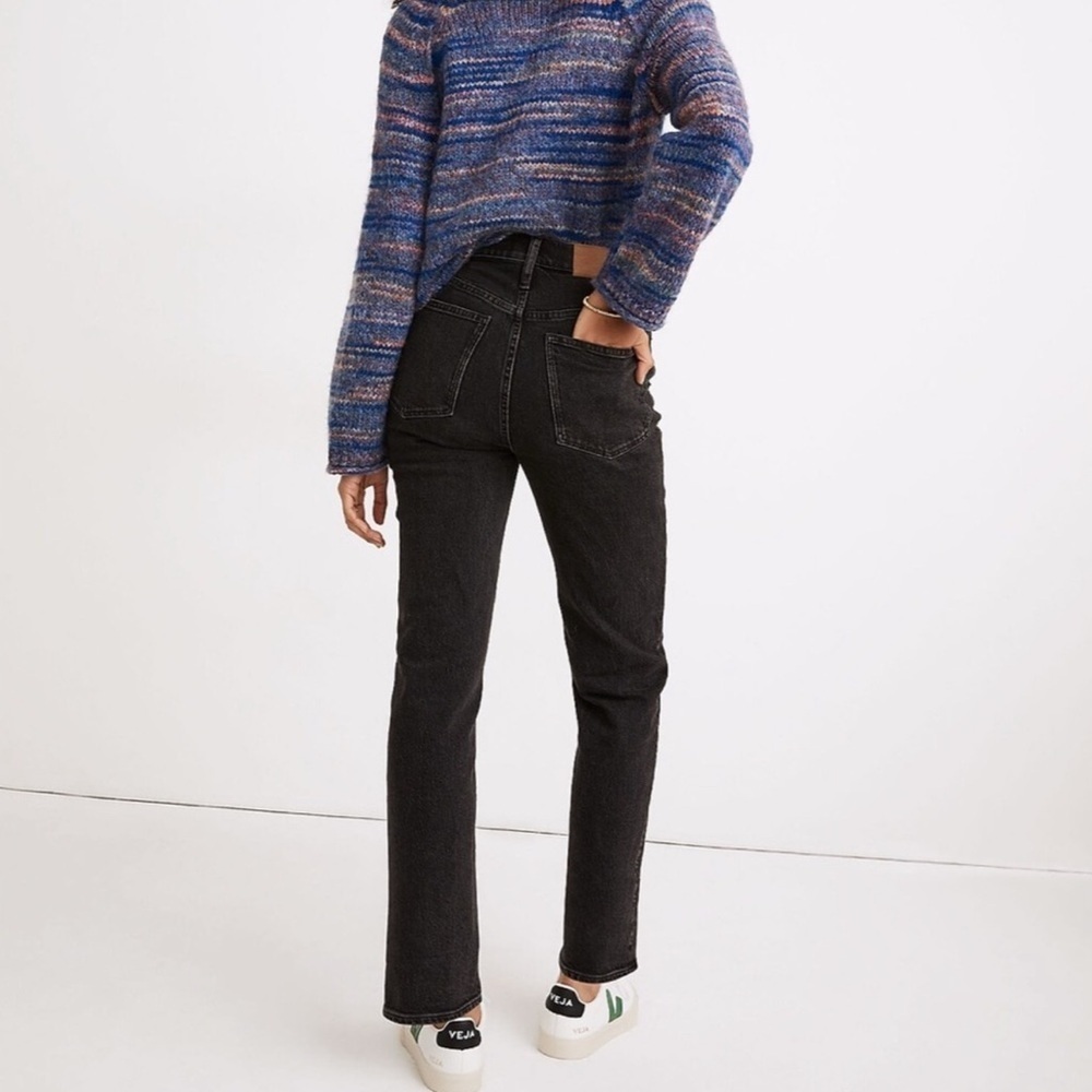 Madewell The Mid-Rise Perfect Vintage Straight Jeans Black Rosella Ripped - Picture 3 of 9
